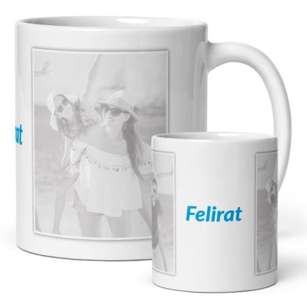 Kétfényképes egyedi kék feliratos saját fotós kollázs bögre
