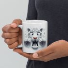 Falból kibújó 3D hatású fehér tigris egyedi neves gyerek bögre