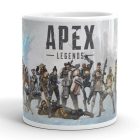 Apex Legends mintás bögre egyedi névvel feliratozva ajándék ötletként hősök karakterképével és hivatalos logóval