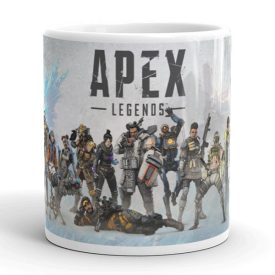 Apex Legends mintás bögre egyedi névvel feliratozva ajándék ötletként hősök karakterképével és hivatalos logóval