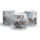 Apex Legends mintás bögre egyedi névvel feliratozva ajándék ötletként hősök karakterképével és hivatalos logóval