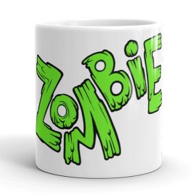 ombie feliratos vicces fehér kerámia bögre neonzöld horror stílusú mintával