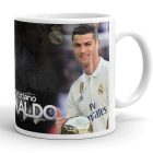 Egyedi névvel kérhető Aranylabdát tartó Cristiano Ronaldo grafikás fehér kerámia Real Madrid focis bögre