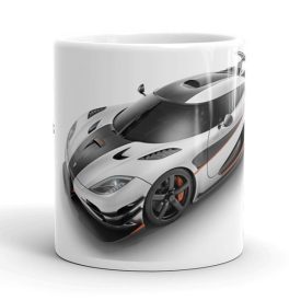 Fehér fekete koenigsegg one 1 agera r szuperautó narancssárga részletekkel egyedi neves mintás fehér bögre