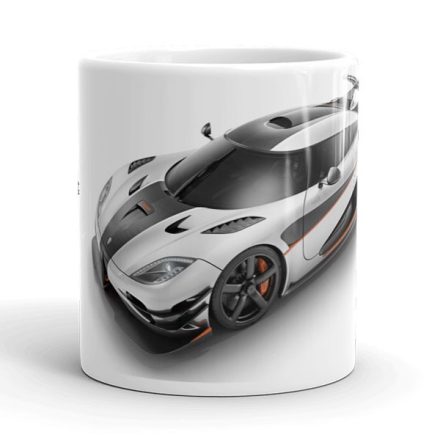 Fehér fekete koenigsegg one 1 agera r szuperautó narancssárga részletekkel egyedi neves mintás fehér bögre