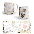 Arany csíkos Valentin-napi Polaroid mintás egyedi saját fotós páros bögre