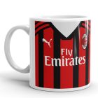 Egyedi névre szóló és mezszámos piros-fekete függőlegesen csíkos AC Milan focimez mintás fehér kerámia szurkolói bögre