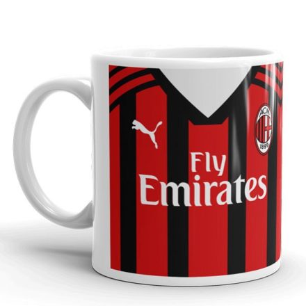 Egyedi névre szóló és mezszámos piros-fekete függőlegesen csíkos AC Milan focimez mintás fehér kerámia szurkolói bögre