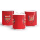 Egyedi névvel kérhető nagy kerek Arsenal FC klubcímeres vörös fehér kerámia focis bögre