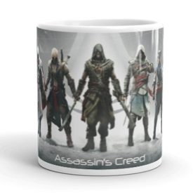 Assassin's Creed karakterek egyedi neves feliratos gamer 360 fokos mintás bögre