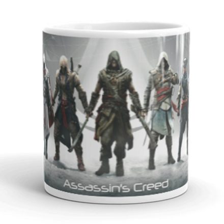 Assassin's Creed karakterek egyedi neves feliratos gamer 360 fokos mintás bögre