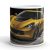 Mélysárga chevrolet corvette c7 z06 sportautó fekete felnikkel és kockás zászló grafikával egyedi neves mintás fehér bögre