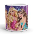Barbie csillagos hercegnők gyerek bögre lila és pink háttérrel, kutyusos babák mintájával és egyedi névvel