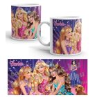 Barbie csillagos hercegnők gyerek bögre lila és pink háttérrel, kutyusos babák mintájával és egyedi névvel