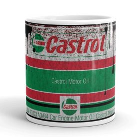 Retró koptatott Castrol Motor Oil dizájnú bögre saját felirattal! Keresd a tökéletes ajándékot az autós és járműves bögrék között.