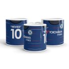 Egyedi névre szóló és mezszámos kék Chelsea FC focimez mintás fehér kerámia szurkolói bögre