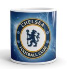 Egyedi névvel kérhető nagy kerek Chelsea FC klubcímeres sötétkék fehér kerámia focis bögre