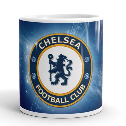 Egyedi névvel kérhető nagy kerek Chelsea FC klubcímeres sötétkék fehér kerámia focis bögre