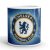Egyedi névvel kérhető nagy kerek Chelsea FC klubcímeres sötétkék fehér kerámia focis bögre