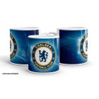 Egyedi névvel kérhető nagy kerek Chelsea FC klubcímeres sötétkék fehér kerámia focis bögre