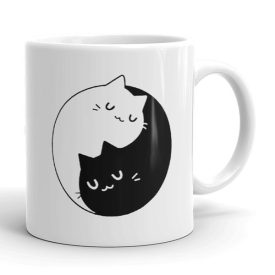 Yin Yang alvó fekete-fehér cicás egyedi neves minimalista bögre