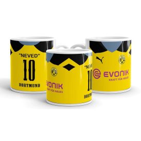 Egyedi névre szóló és mezszámos sárga-fekete Borussia Dortmund focimez mintás fehér kerámia szurkolói bögre