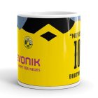 Egyedi névre szóló és mezszámos sárga-fekete Borussia Dortmund focimez mintás fehér kerámia szurkolói bögre