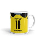 Egyedi névre szóló és mezszámos sárga-fekete Borussia Dortmund focimez mintás fehér kerámia szurkolói bögre