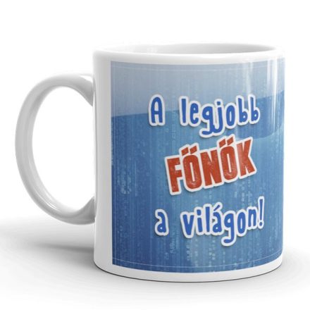 A legjobb főnök a világon egyedi neves bögre kék háttérrel