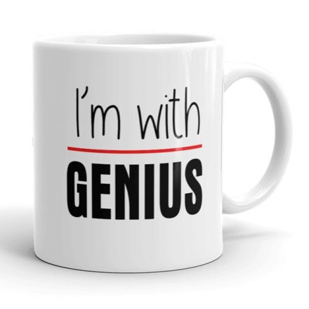 I'm with genius feliratos fehér kerámia bögre piros csíkkal pároknak