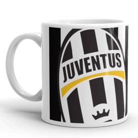 Egyedi névvel kérhető klasszikus ovális Juventus FC klubcímeres fekete-fehér csíkos fehér kerámia focis bögre