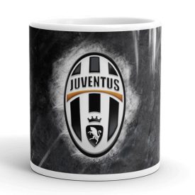 Egyedi névvel kérhető klasszikus Juventus FC klubcímeres fekete márvány mintás fehér kerámia focis bögre