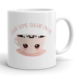 Kawaii kávéscsésze kockacukor karakterekkel pour some sugar on me felirattal egyedi neves 360 fokos mintás bögre