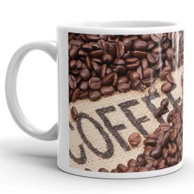  Pörkölt kávészemek zsákvászon coffee felirattal egyedi neves 360 fokos mintás bögre