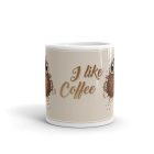 Kávészemekből formázott bagoly eszpresszó szemekkel i like coffee felirattal egyedi neves 360 fokos mintás bögre