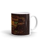 Kávékülönlegességek szófelhő sötét kávészemes háttérrel coffee espresso cappuccino feliratokkal egyedi neves 360 fokos mintás bögre