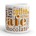  Kávéházi szófelhő mozaik coffee cafe tea chocolate feliratokkal egyedi neves 360 fokos mintás bögre