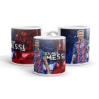 Egyedi névvel kérhető FC Barcelona mezes Lionel Messi grafikás fehér kerámia focis bögre