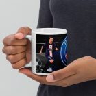 Egyedi névre szóló nagy kerek PSG címeres és Lionel Messi fotós fehér kerámia focis bögre