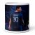 Egyedi névre szóló sötétkék 30-as mezes Lionel Messi grafikás fehér kerámia focis bögre