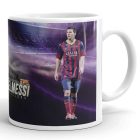 Egyedi névvel kérhető Camp Nou stadion hátterű Barcelona mezes Lionel Messi grafikás fehér kerámia focis bögre