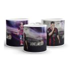 Egyedi névvel kérhető Camp Nou stadion hátterű Barcelona mezes Lionel Messi grafikás fehér kerámia focis bögre