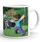 Minecraft gamer bögre Steve és Csontváz karakterrel, gyémántkardos csata mintával és egyedi névvel