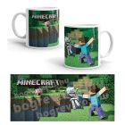 Minecraft gamer bögre Steve és Csontváz karakterrel, gyémántkardos csata mintával és egyedi névvel