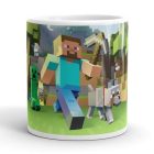Minecraft gamer bögre Steve és Creeper karakterrel, kockás tájkép mintával és egyedi névvel