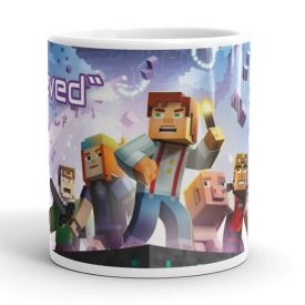 Minecraft Wither Vihar gamer panoráma bögre kockás karakterekkel, lila vihar mintával és egyedi névvel