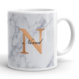Fehér márvány mintás rose gold egyedi neves monogramos bögre
