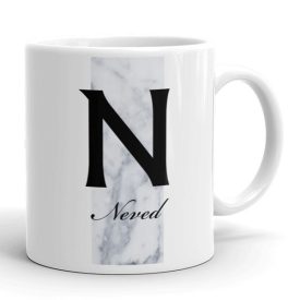 Fehér márvány sávos egyedi neves monogramos bögre