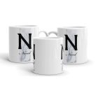 Fehér márvány sávos egyedi neves monogramos bögre