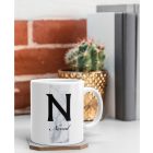 Fehér márvány sávos egyedi neves monogramos bögre